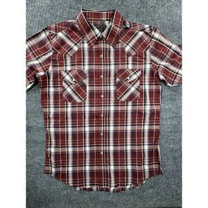 High Noon Shirt Mens Medium Red Plaid Rancher‎ Pearl Snap Western Short Sleeve